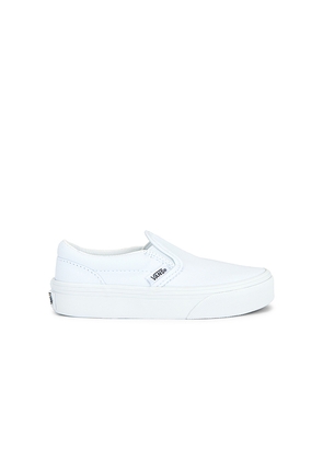 Vans Kids Classic Slip-on in White. Size 11. Also in 11.5, 12, 12.5, 13, 13.5, 1, 2, 2.5.