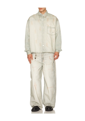 Won Hundred Maza Printed Denim Shirt in Blue. Size S. Also in M, L, XL/1X.