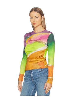 Ulla Johnson Paradis Ruched Jersey Top in Green,Purple. Size XS. Also in S, M, L.