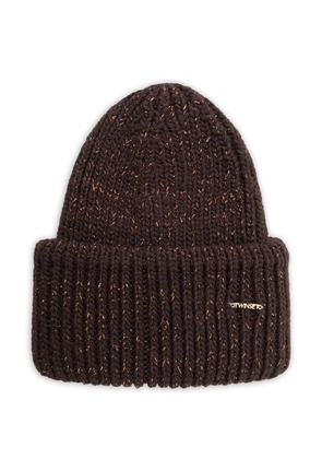TWINSET ribbed-knit lurex-detail beanie hat - Brown