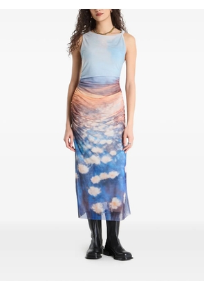 Desigual cloud-print ruched dress - Blue