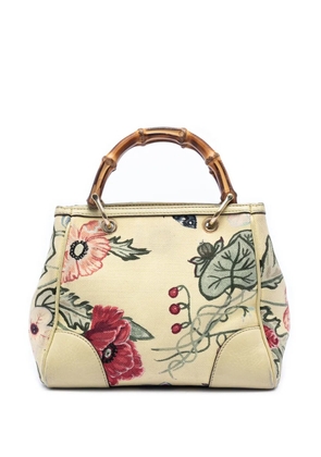 Gucci Pre-Owned 2016-2026 Limited Edition Mini Canvas Flora Bamboo Shopper satchel - Yellow