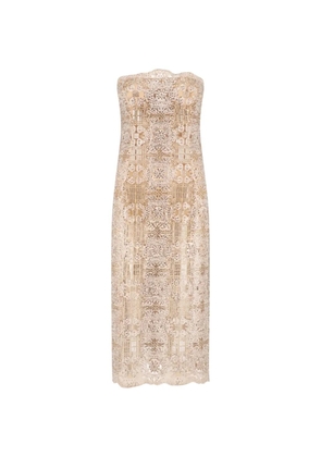 Ermanno Scervino crystal-embellished lace midi dress - Neutrals