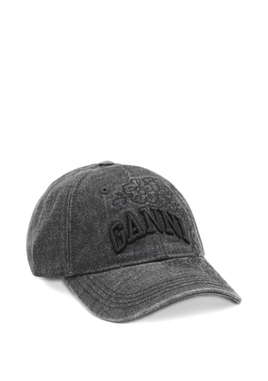 GANNI logo-embroidered denim cap - Grey