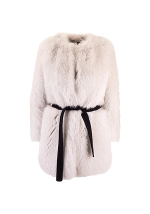 Blancha belted faux-fur jacket - White