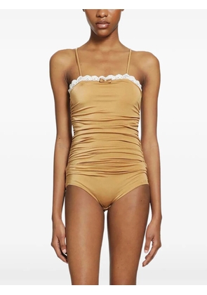 Chloé ruched lace-trim bodysuit - Brown