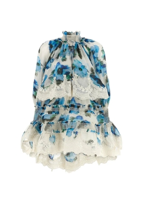 ZIMMERMANN Alchemy floral-print lace-trim mini dress - Blue