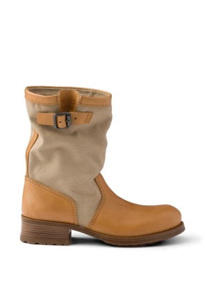 Prada leather and canvas boots - Neutrals