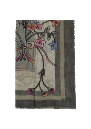Faliero Sarti floral-embroidered fringed scarf - Neutrals