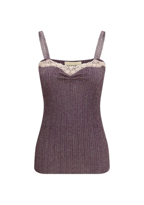 Valentino Garavani lace-trim ribbed top - Purple