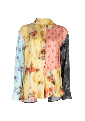 GANNI floral-print silk-twill shirt - Yellow