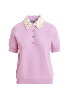 Essentiel Antwerp floral-embellished fine-knit polo top - Purple