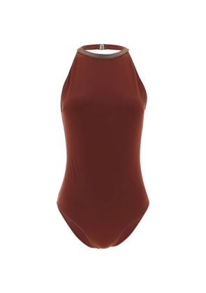 Brunello Cucinelli Precious Collar halterneck swimsuit - Brown