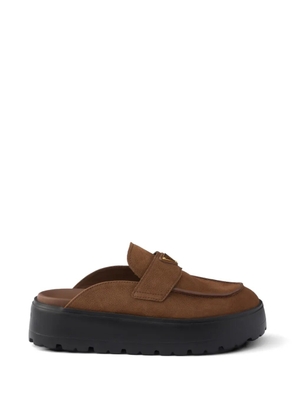 Prada nubuck flatform mules - Brown