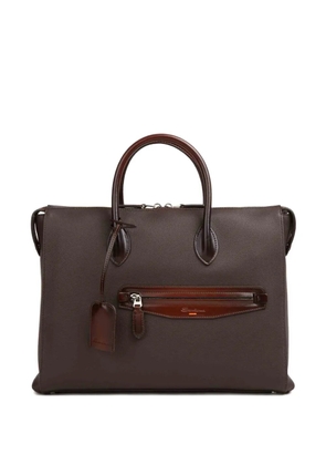 Santoni grained-leather briefcase - Brown