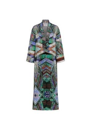HUI MILANO graphic-print floral-embroidered long coat - Green