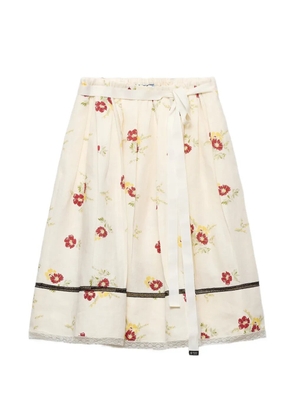 Prada floral print linen skirt - Neutrals