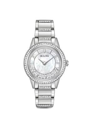 Bulova stainless steel TurnStyle crystal-embellished 32mm watch - White