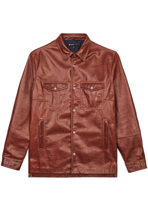 Purple Brand press-stud leather shirt jacket - Brown