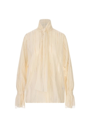 Fabiana Filippi pussy-bow lace-trim blouse - Neutrals