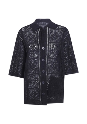 Y's Mexican crochet-knit patch-pocket shirt - Black