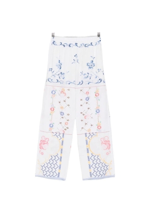 RELAX RE-LUX floral-embroidered trousers - White
