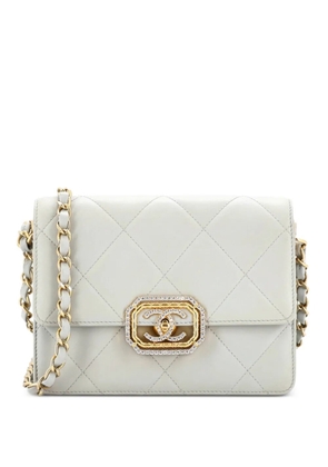 CHANEL Pre-Owned Crystal Geometric Frame CC Flap Bag Quilted Calfskin Mini crossbody bag - Grey