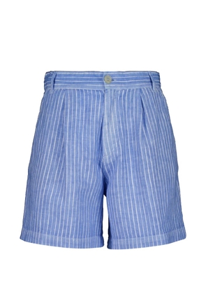 120% Lino stripe-pattern pleated shorts - Blue