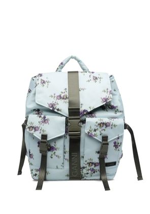 GANNI floral-print buckle-fastening backpack - Blue