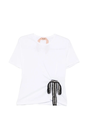 Nº21 bow-detail crystal-embellished T-shirt - White