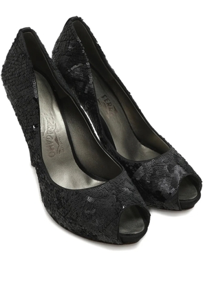 Ferragamo Pre-Owned 40 sequins peep-toe pumps - Black