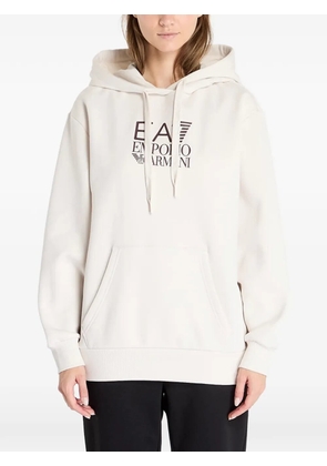 Ea7 Emporio Armani logo-print drawstring cotton hoodie - Neutrals