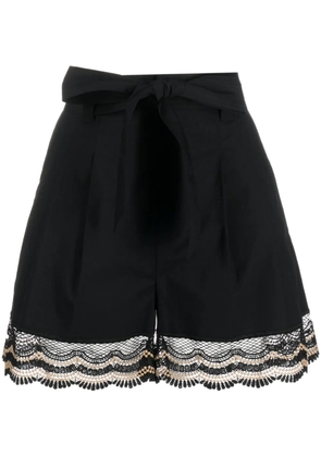 TWINSET lace-trim wide-leg shorts - Black