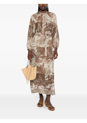 Pierre-Louis Mascia Aloe long-sleeves midi dress - Brown