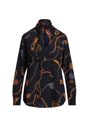 Lauren Ralph Lauren chain-print tie-neck blouse - Blue