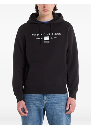 Tommy Hilfiger Brand Love logo-print drawstring cotton hoodie - Black