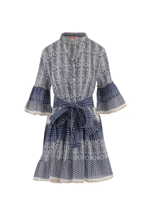 PEP'S geometric-pattern ruffled dress - Blue