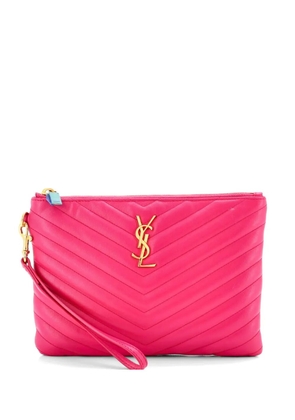 Saint Laurent Pre-Owned Classic Monogram Wristlet Pouch Matelasse Chevron Leather Small clutch bag - Pink