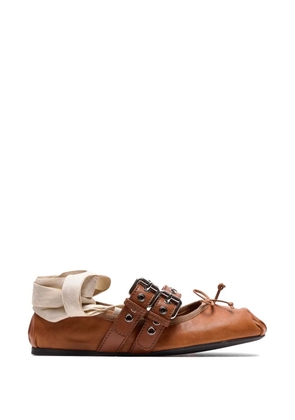 Miu Miu buckled lace-up ballet flats - Brown