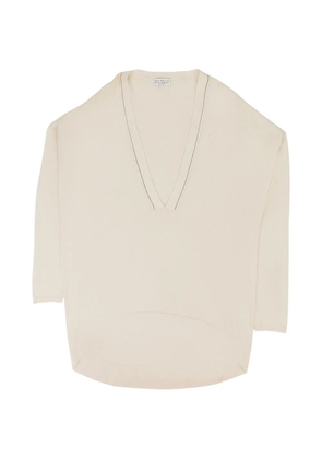 Brunello Cucinelli bead-trim V-neck sweater - Neutrals