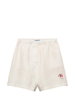 Prada embroidered slubbed linen shorts - Neutrals