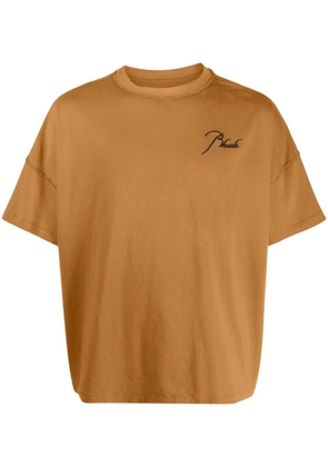 RHUDE Reverse logo-embroidered cotton T-shirt - Brown
