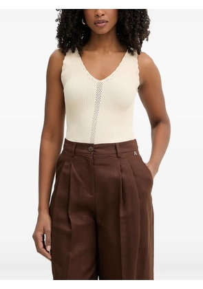 TWINSET ribbed-knit pointelle-trim top - Neutrals