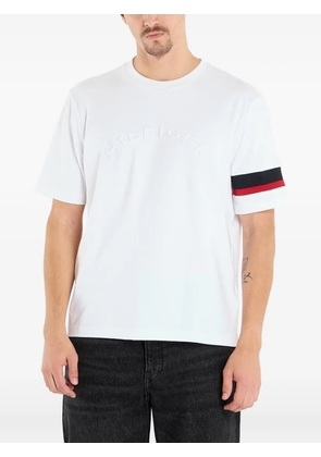 Tommy Hilfiger embossed-logo stripe-detail T-shirt - White