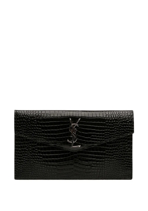 Saint Laurent Pre-Owned 2019 Croc Embossed Shiny Calfskin Monogram Uptown clutch bag - Black