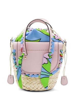CUBA LAB Habanera raffia-woven scarf-detail shoulder bag - Neutrals
