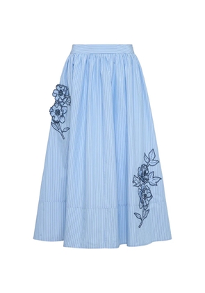 Cinq A Sept Matilda floral-embroidered striped skirt - Blue
