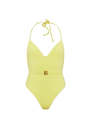 Balmain belted logo-plaque swimsuit - Yellow