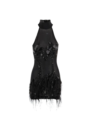 Just Cavalli feather-trimmed sequin-embellished mini dress - Black