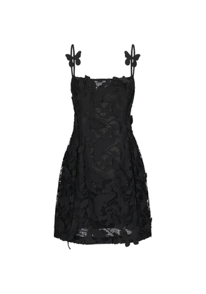 Blumarine butterfly-appliqué macramé lace dress - Black